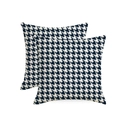 Set of two black and white houndstooth geometric waterproof outdoor linen cushion covers - Double Pack Pillowcases / Black and White Houndstooth