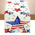 Independence Day table runner with red and blue star patterns on linen texture - 33*183cm / ZQ44-4