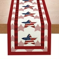 Linen table runner for 4th of July with American flag stars and red plaid edges - ZQ44-6