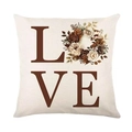 Linnen kussensloop met LOVE-tekst en herfstbloemenkrans ontwerp op witte achtergrond - Liefdeskrans (TQRS8-2) / 45*45cm eenzijdig linnen (zonder kussenvulling)