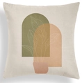 Nordic geometric green pillowcase with botanical patterns and arches in bohemian style - Geometric Arch and Potted Plant Design (CRD80-12)