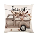 Linnen kussensloop met vintage truck, witte pompoenen en herfstachtig bloemen - Oogst Truck (TQRS8-1) / 45*45cm eenzijdig linnen (zonder kussenvulling)