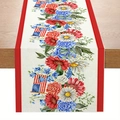 Linen table runner with red white and blue floral patterns and American flag elements - ZQ44-8