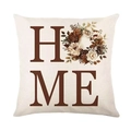 Detail van florale HOME-print op vierkante linnen kussensloop met stoftextuur - Thuis (TQRS8-3) / 45*45cm eenzijdig linnen (zonder kussenvulling)