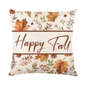 Linen autumn throw pillow cover featuring maple leaves and Happy Fall text on white background - 45*45cm (Insert Not Included) / Happy Fall Slogan Pattern (TQRS2-2)