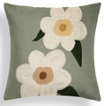 Nordic sage green geometric cushion cover with white floral embroidery and leaf accents - Sage Green Floral Spiral Pattern (CRD80-13)