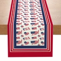 USA flag themed table runner with map and star patterns on a rustic wooden table - ZQ44-9