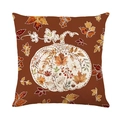 Autumn pumpkin and maple leaf printed linen throw pillow cover for home sofa decor - 45*45cm (Insert Not Included) / Pumpkin Floral Pattern (TQRS2-3)