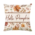 Detailed view of linen pillow cover featuring autumn maple leaves and Hello Pumpkin text - 45*45cm (Insert Not Included) / Hello Pumpkin Art Text Pattern (TQRS2-4)