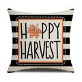 Gestreifter Thanksgiving-Kissenbezug mit Happy Harvest-Text und Ahornblatt-Dekor - Einseitiger Druck Ohne Kern / Happy Harvest Text Und Ahornblatt Stil (YMD2-2)