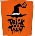 Halloween chair cover with orange fabric texture and black witch hat trick or treat design - 49x58cm / Witch Hat Trick Or Treat Style