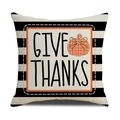 Give Thanks Kissenbezug mit schwarz-weißen Streifen für die Herbstdekoration - Einseitiger Druck Ohne Kern / Give Thanks Text Und Kürbis Stil (YMD2-3)