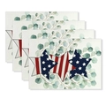 Set of 4 American flag linen placemats with watercolor eucalyptus for dining table decor - CD56-3