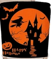 Halloween chair cover with black background, orange moon, witch, and bats design - 49x58cm / Black Castle Witch Moon Style