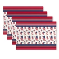 Set of 4 Independence Day placemats with USA flag heart prints on woven linen fabric - CD56-4