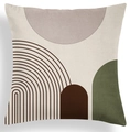 Nordic abstract geometric cushion cover with green and brown minimalist art shapes - Morandi Abstract Arch and Blocks (CRD80-18)