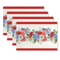Set of 4 Independence Day linen placemats with American flag floral print and red edges - CD56-7