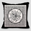 Retro zwarte kussenhoes met bloemtekening en zwart-wit geblokt cirkelpatroon - 45*45cm Kort Pluche Dubbelzijdig (Zonder Kussenkern) / Zwart Wit Rond Rooster Bloemenontwerp (TQS5-2)
