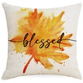 Linen pumpkin maple leaf pillow case with orange watercolor leaf and blessed lettering - 18x18 Inch / Blessed Maple Leaf - Beige