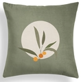 Velvet green square pillow case with nordic botanical leaf and orange berry print - Dark Green Berry Branch Design (CRD80-22)