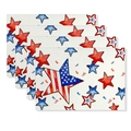 Set of 4 Independence Day linen placemats featuring red blue and white star patterns - CD56-8