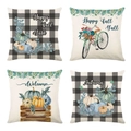 Set of four autumn linen pillow covers featuring pumpkins and Happy Fall quotes - Plaid Pumpkin Set Pattern (YMD9-1)