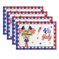 Set of 4 American Independence Day placemats with classic red and blue plaid and flags - CD56-9