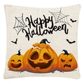 Linen Halloween pillow case with orange pumpkins, bats, and Happy Halloween text - 45*45cm Linen Single-Sided No Insert / Happy Halloween Pumpkin Lantern (TQYM12-2)