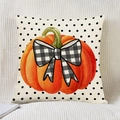 Halloween Kissenbezug mit Aquarell-Kürbis und Karoschleife auf gepunktetem Hintergrund - Aquarell Kürbis Schleife Muster (TQYM11-2)