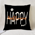Detail von Halloween Kissenbezug mit Happy Halloween Druck, Totenkopf und Fledermäusen - Happy Halloween Typografie Muster (TQYM11-4)
