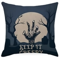 Halloween pillow cover featuring a zombie hand and full moon with KEEP IT CREEPY text - Zombie Hand and Moon Pattern (TQYM9-2) / 45x45cm Linen Single Sided (Without Core)
