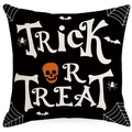 Halloween Trick or Treat pillow cover with orange skulls and spiders on black fabric - Skull and Spider Web Pattern (TQYM9-3) / 45x45cm Linen Single Sided (Without Core)