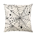 Minimalistische Halloween kussensloop van linnen met zwart spinnenweb en kleine spinnen - Off-white Spinnenweb Stijl (TQYM32-2)