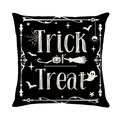 Halloween Trick or Treat kussenhoes van zwart linnen met spook- en vleermuisprints - Zwarte Trick or Treat Stijl (TQYM32-4)