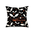 Halloween Kissenbezug mit schwarzen Fledermausmustern und Happy Halloween Kürbis Text - Happy Halloween Text Fledermaus Muster (TQYM30-2) / Einseitiger Druck