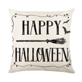 Halloween Kissenbezug aus Leinen mit Happy Halloween Spruch, Besen und Fledermaus - Happy Halloween Besen Stil (TQYM31-3) / 45*45cm Leinen Einseitig Ohne Füllung