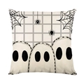 Halloween Kissenbezug aus Leinen mit Geistermotiv und Spinnennetz-Muster Dekor - Geister Spinnennetz Stil (TQYM31-1) / 45*45cm Leinen Einseitig Ohne Füllung