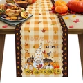 Linnen Thanksgiving tafelloper met herfst esdoornbladeren, kabouters en pompoenen - 33*183cm / Thanksgiving Kabouters Stijl (ZQ36-2)