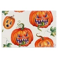 Halloween placemat featuring hand-drawn pumpkin pattern on heat-resistant linen fabric - Funny Pumpkin Style (CD25-1) / Waterproof Linen