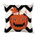 Halloween pumpkin pillowcase with black chevron pattern on textured linen fabric - Pumpkin Pattern (TQYM33-1) / 45x45cm Linen Single Sided (Without Core)