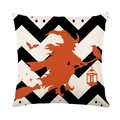 Halloween throw pillow cover featuring an orange witch silhouette on black chevron linen - Witch Pattern (TQYM33-2) / 45x45cm Linen Single Sided (Without Core)