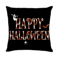 Square Halloween pillow cover with Happy Halloween text, ghost and bat motifs on black fabric - Happy Halloween Text (TQYM33-3) / 45x45cm Linen Single Sided (Without Core)