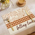 Dettaglio della tovaglietta in lino con foglie d'acero autunnali e motivo a quadri - Stile Acero Quadri Falling (CDZ05-34)