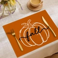 Dettaglio tovaglietta in lino con zucca arancione, scritta fall e posate color oro - Stile Schizzo Zucca Arancione Fall (CDZ05-40)