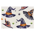 Halloween linen placemat with watercolor pumpkin and wizard hat design on beige fabric - Purple Witch Hat Pattern (CD25-4) / 30*45CM Waterproof Linen