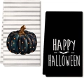 Dettagli degli asciugamani di Halloween con un design a zucca a pois e testo Happy Halloween - 45*66cm / Zucca a Righe e Pipistrello Happy Halloween (CSJ2-2)