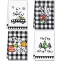 Strofinacci da cucina in microfibra natalizi a quadri con disegni di Babbo Natale - Serie Albero Plaid B&N (CSJ3-7) / 45*66cm