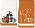 Dettaglio di strofinacci autunnali con motivi a zucca e scritta decorativa hello pumpkin - 45*66cm / Multi-Zucca Bianco e Arancione Hello Pumpkin (CSJ2-4)