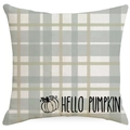 Linen checkered Thanksgiving pillowcase with pumpkin print and Hello Pumpkin slogan - Grey White Beige Plaid Pumpkin Style (TQSD4-9) / 45*45cm (Pillow Not Included)
