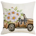 Linen decorative pillowcase featuring a vintage brown truck with white daisies - 45x45cm (No Insert) / Daisy Truck Style (TQD5-5)